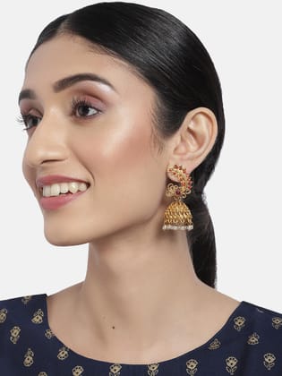 Matte Gold Plated Dome Shaped Jhumki Earrings.
