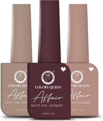 Colors Queen Affair Nail Polish setof 3 (22 Mulberry Maven, 41 Mellow Coral & 59 Latte)