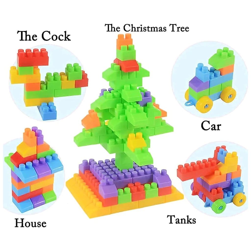 Colorful Building Blocks Set for Kids - 5 in 1 Creative Construction Toys for Toddlers - Includes House, Car, Tank, Christmas Tree, and Rooster - 100 Pieces