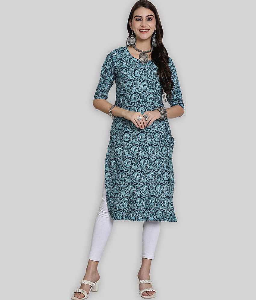7Threads Crepe Printed Straight Women's Kurti - Light Blue ( Pack of 1 )
