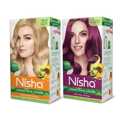 Nisha Creme Hair Color Combo, Pack of 2 Ultra Blonde & Wine Burgundy