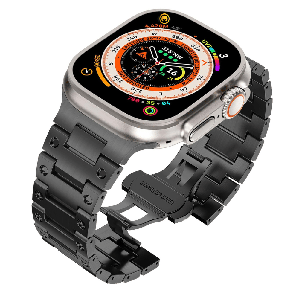 Virat - Stainless Steel Apple Watch Strap-Black / 45mm