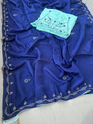 Pure upada silk fabric with beautiful  hand mirror kadhana boder work  saree  cantrast full heavy work  bp all colour newwork Quality suppr Saree