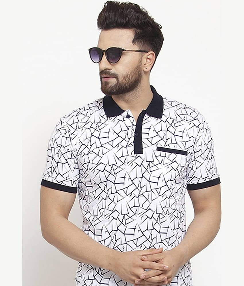 GET GOLF Pack of 1 Cotton Blend Regular Fit Printed Half Sleeves Men's Polo T Shirt ( White )