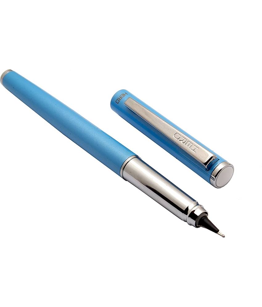Srpc Hero 70 All Rounder Nib Fountain Pen 360 Degree Angle Writing Sky Blue Metal Body & Chrome trims