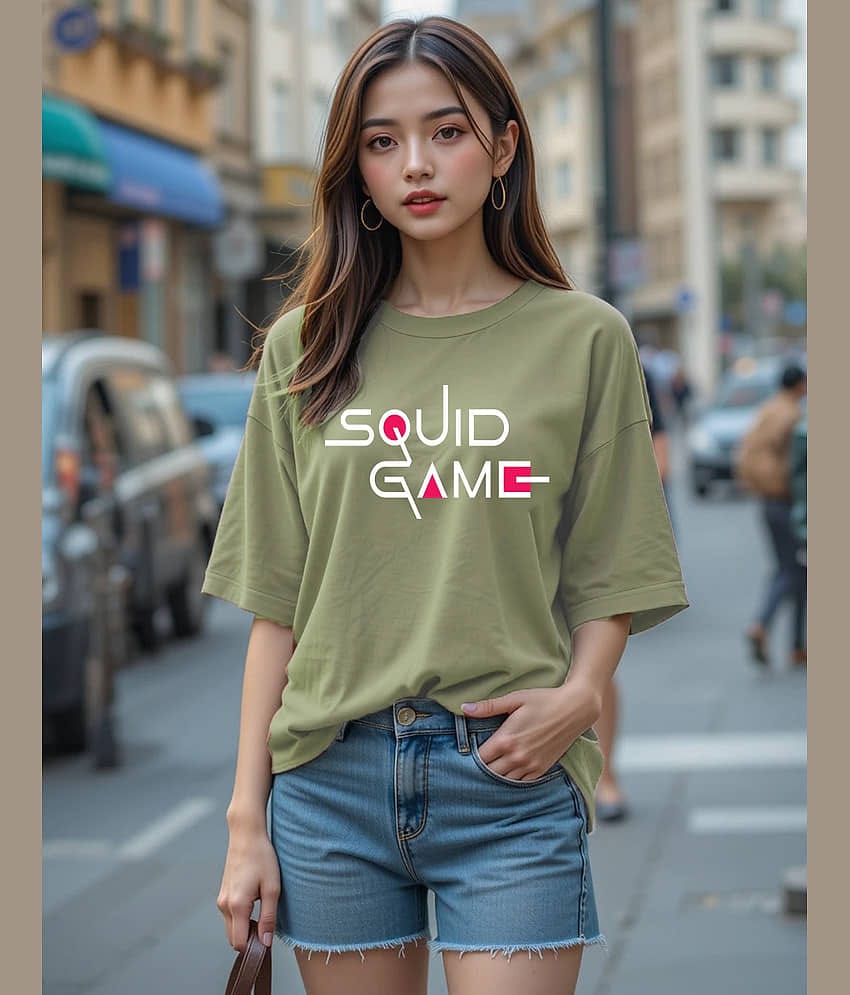 VIOUR Women Cotton Printed Oversized Fit Round Neck T-Shirt ( Mint Green )