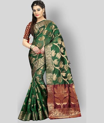 Gazal Fashions Banarasi Silk Printed Saree With Unstitched Blouse Piece ( Multicolor )