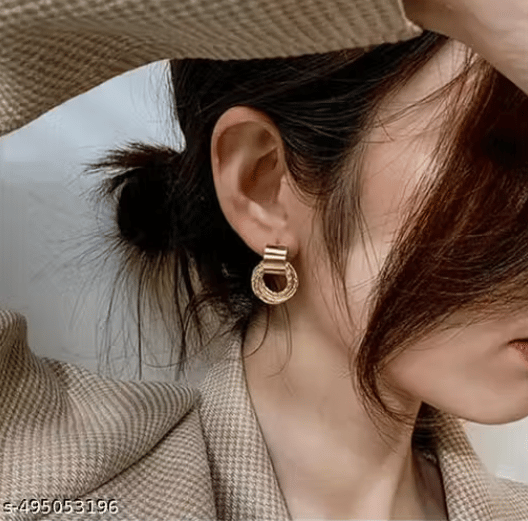 Gold-Tone Multi-Loop Statement Earrings, Geometric Design, Metal Stud