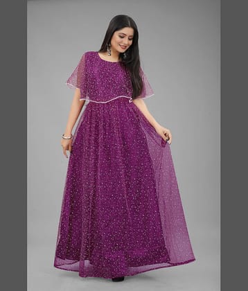 Apnisha Women Net Printed Gown ( Wine )