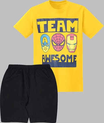 Santee Pack of 1 Boys Cotton Blend T-Shirt & Shorts Set ( Yellow )