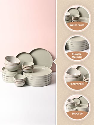 18-Piece Ceramic Dinnerware Set - Sage Green Speckled Plates & Bowls