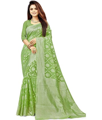 Vkaran Cotton Woven Saree With Unstitched Blouse Piece ( Peach )