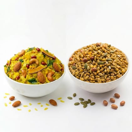 Wholesome Heaven Healthy Snacks Combo Pack | Zero Oil Poha Chiwda & Millet Mix | Diet Chivda Namkeen for Family | No MSG, No Palm Oil (400 g) (1600 g)