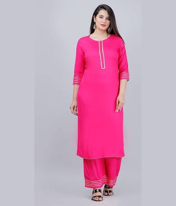 MAUKA - Pink Straight Rayon Women's Stitched Salwar Suit ( Pack of 1 )