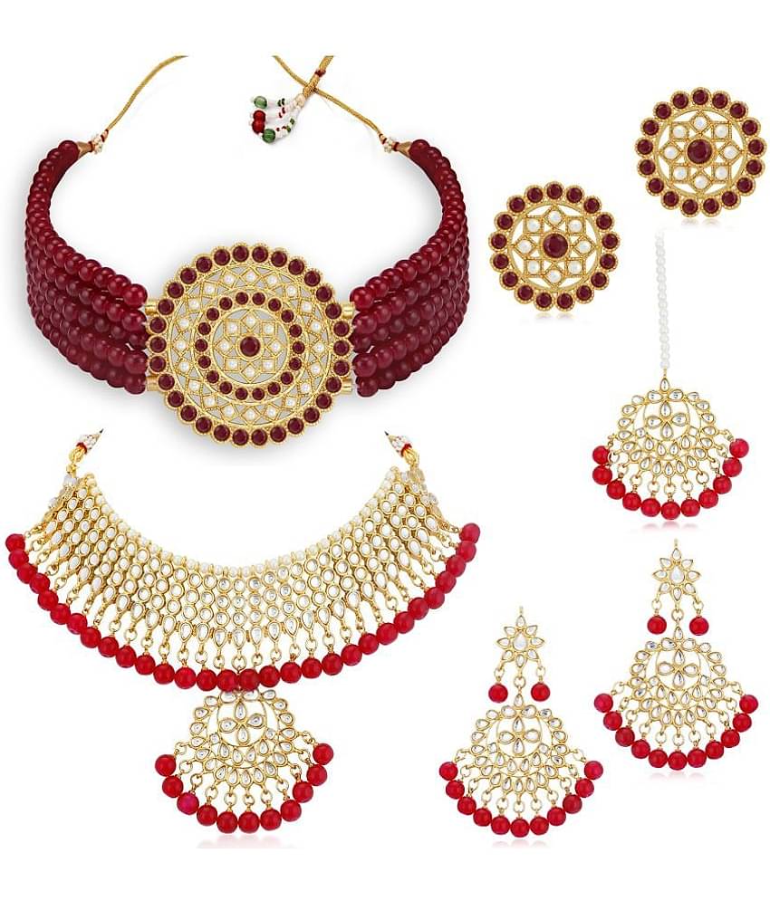 Sukkhi Alloy Maroon Traditional Necklace set Combo Choker