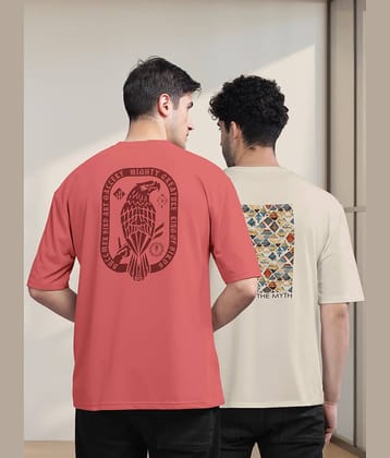 BULLMER Pack of 2 Cotton Blend Oversized Fit Men's T-Shirt ( Beige )