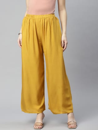 Rang Gali Women's Mustard Solid Rayon Palazzo-26