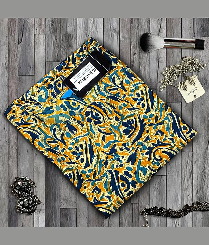 Ethnic Basket Pack of 1 Crepe Printed A-line Women's Kurti - ( Yellow & Black )