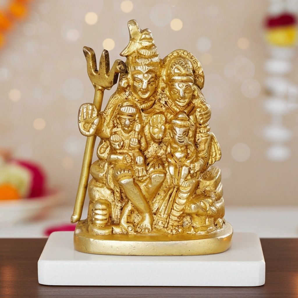 Brass Shiv Parivar Idol - Traditional Home Temple Showpiece
