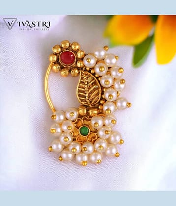 Vivastri's Premium & Elegant Peackock Style Cubic Zirconia Bead Studded Nose Rings For Women & Girls -VIVA1280NTH-PRESS-MULTI