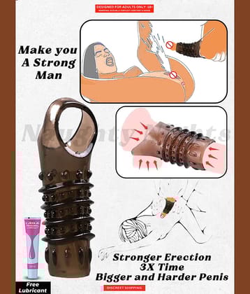 Transparent Black Color Penis Sleeve with Dotted Texture and Open Ended Design| Extra Girth and Time Enhancing Penis Cover