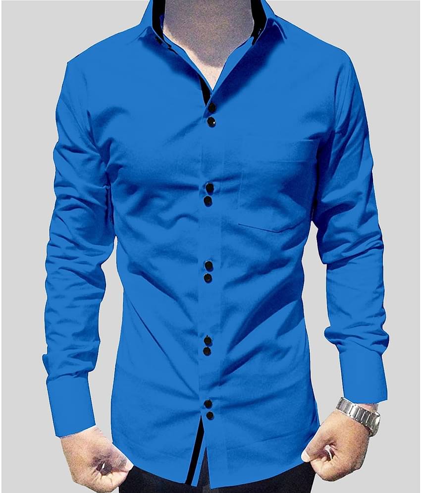 P&V - Blue Cotton Blend Slim Fit Men's Casual Shirt (Pack of 1)