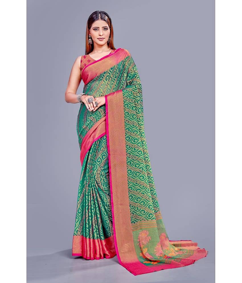Sanjana Silk Brasso Printed Saree With Unstitched Blouse Piece ( Rama )