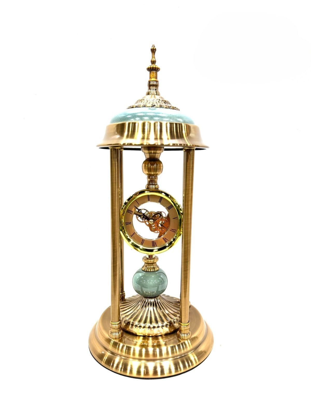 Turquoise Crown Royal Table Clock-Dimensions (In Inches): H: 12 | L: 6 / Gold