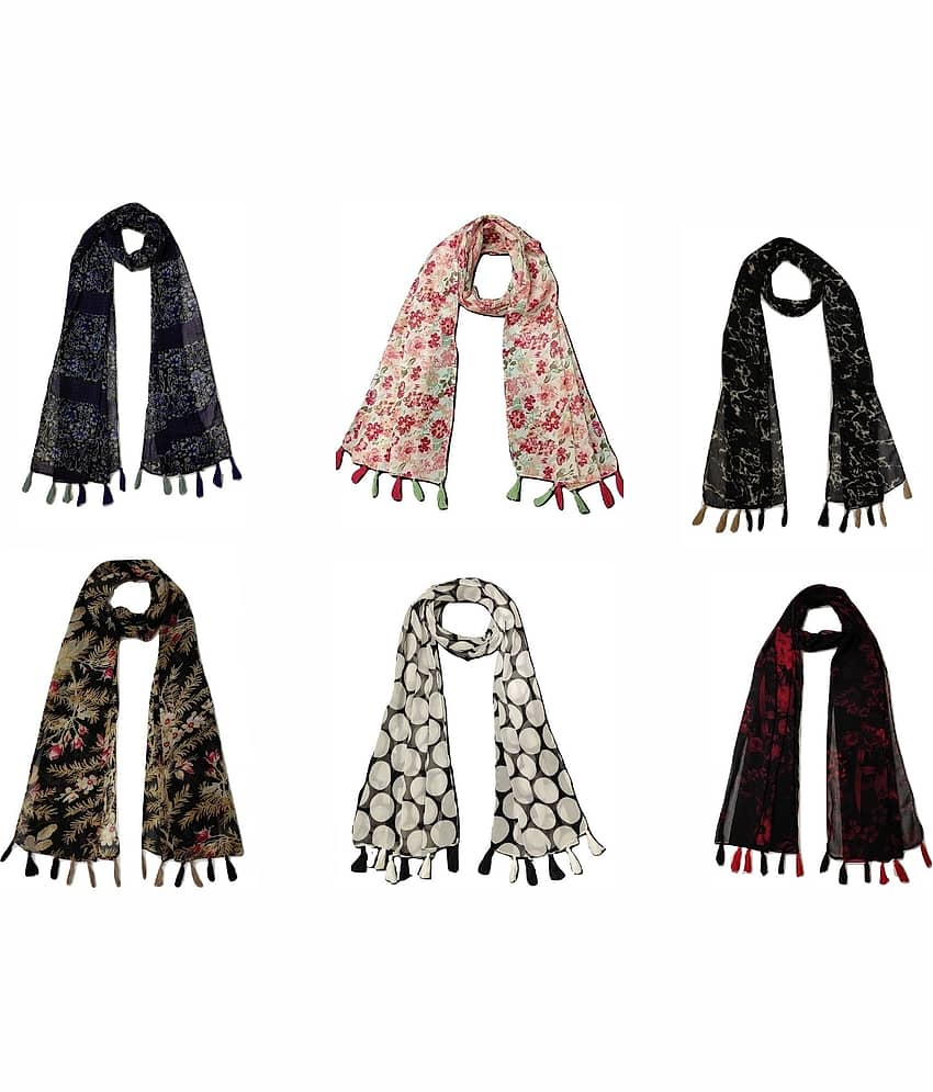 stolevilla Multi Printed Poly Cotton Yarn Stoles ( Pack of 6 )