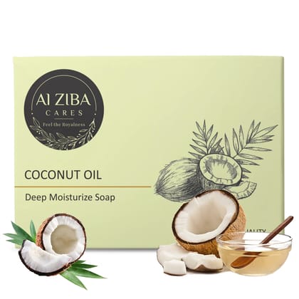 ALZIBA CARES Coconut Soap (Pack of 4) with Coconut Oil, Coconut Extracts and Glycerine | For Deep Moisturization and Hydrated Skin | High TFM (Grade 1), Vegan | For all Skin Types | 100G * 4 Soap Bar