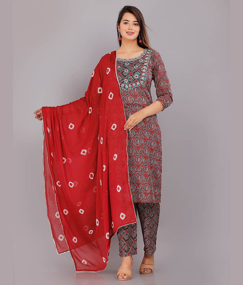 HIGHLIGHT FASHION EXPORT - Maroon Straight Cotton Women's Stitched Salwar Suit ( Pack of 1 )