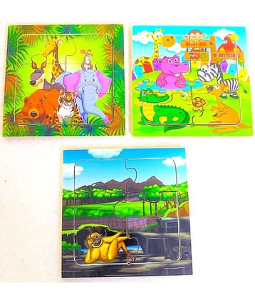 PETERS PENCE Wooden Multi-Color 3 Set of Small Board-  ANIMALS  PUZZLE  FOR KIDS  (6 x6 inches)