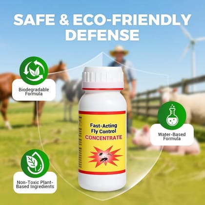 Fast-Acting Fly Control Concentrate | Pack of 2 x 200ml | Makes 20L Spray | Odorless Insect Control | Home, Hotel, Kitchen & Farm Use | Pet & Child Safe | Fly Repellent