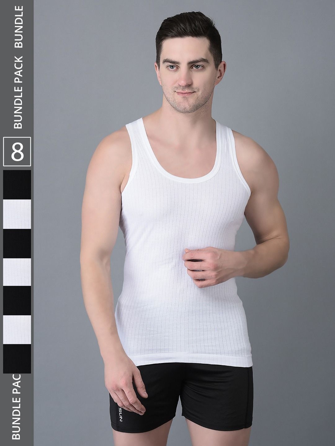 Men's Pack of 8 Solid Combed Cotton Vest