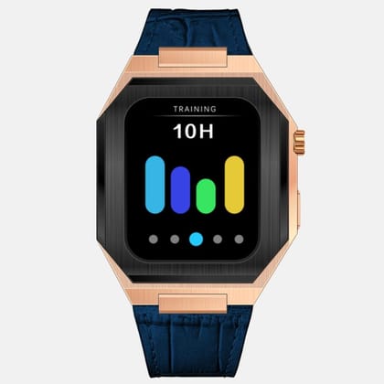 45MM Dual Tone Rose Gold Luxury Edition iWatch Case: Leather Strap-Blue Leather
