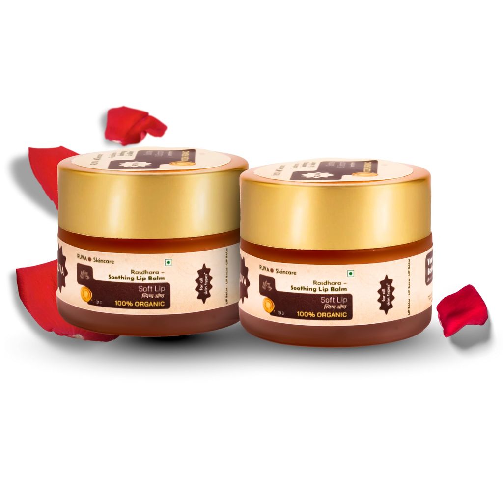 RUVA Soothing Ayurvedic Lip Balm with Natural Pure Damask Rose & Organic Ghee | Nourishing, Herbal Lip Care, Natural Skincare | For All Skin Types - Men & Women