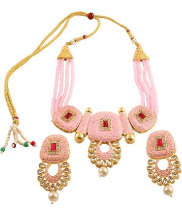 PUJVI - Pink Alloy Necklace Set ( Pack of 1 )