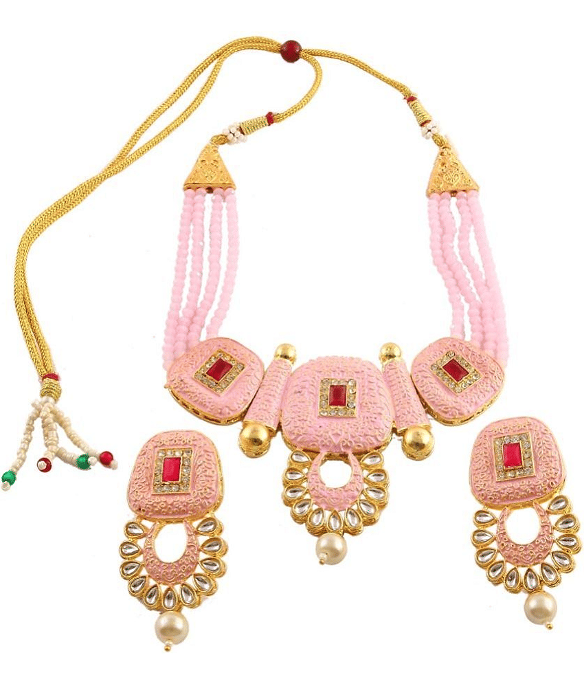PUJVI - Pink Alloy Necklace Set ( Pack of 1 )