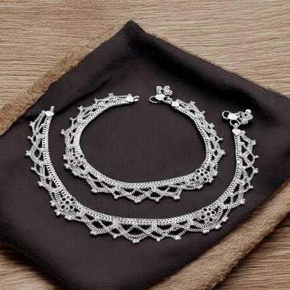 Real Sterling Silver Indian women Multi CZ Jhallar style Anklet Ankle Pair 10.3"