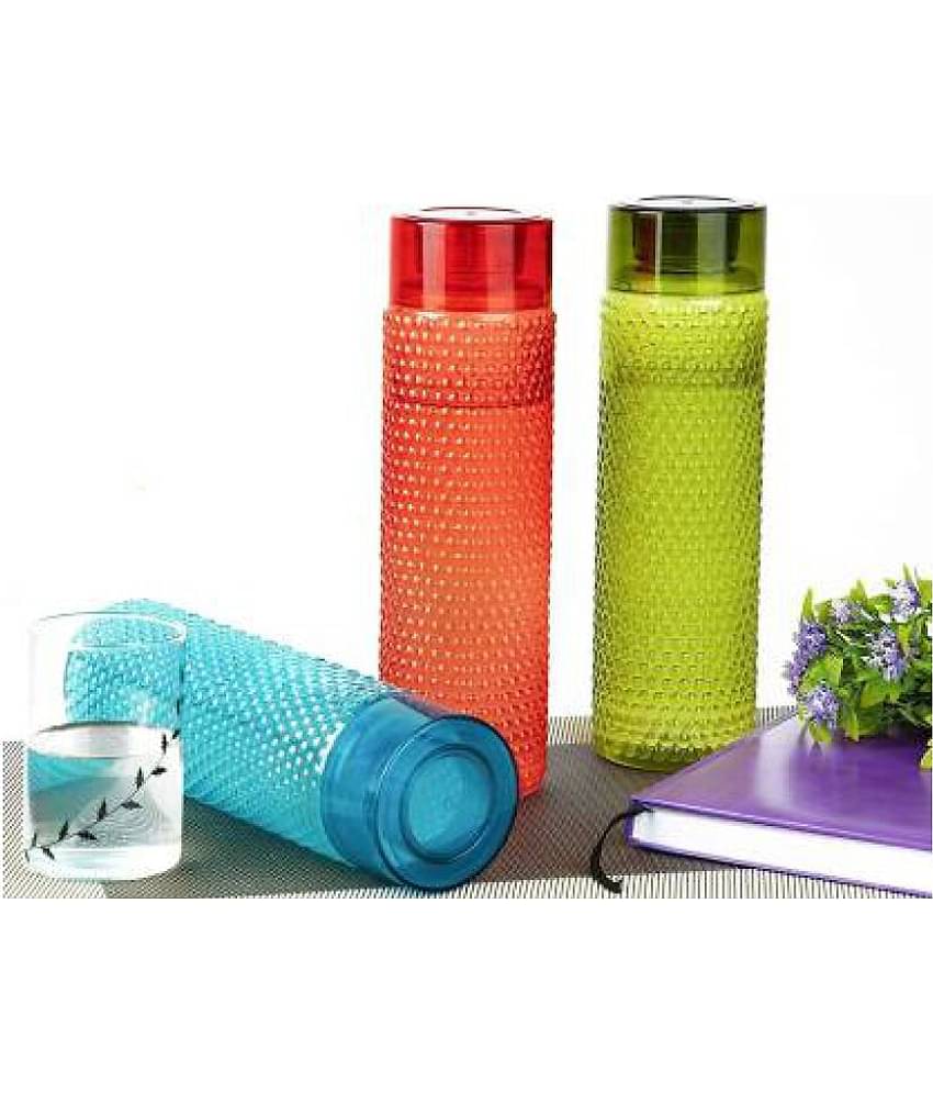 Analog Kitchenware Fridge/School/College/Gym Multicolour PET Water Bottle 1000 mL ( Set of 3 )