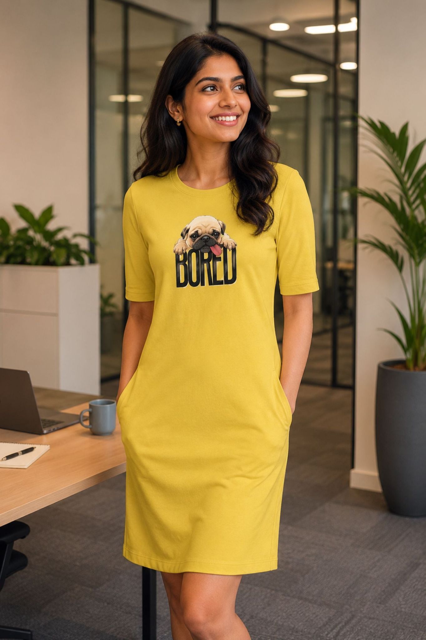 T-shirt Dress With Pockets - Bored Pug Baby (3 Colours) (Slim Fit)