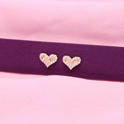 Minimalistic Heart-shaped Silver Earrings-White Stone / Rose Gold