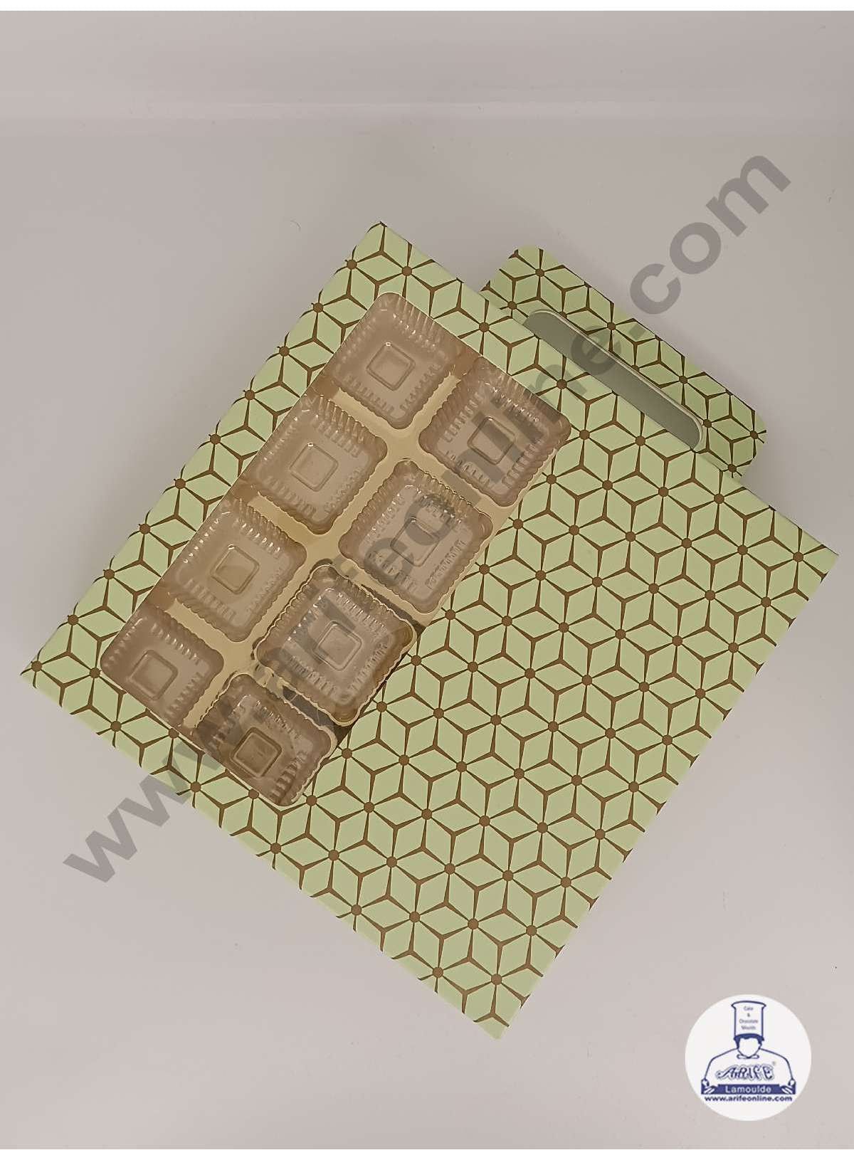 CAKE DECOR™ 16 Cavity 3D Cube Print Chocolate Box with Cavity, Clear Window & Handle ( 10 Piece Pack ) - Pastel Green