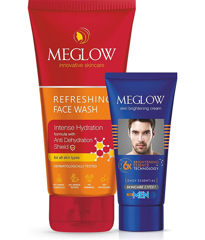 Meglow Men’s Cream + Refreshing Facewash Combo | Men’s Daily Skincare Combo for  Oil-Free Skin