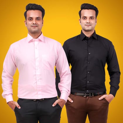 Men's Formal Shirt Blend Cotton Regular Fit Pack of 2-M