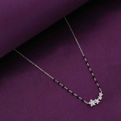 Radiant Floral Silver Mangalsutra Necklace-White Stone / Silver