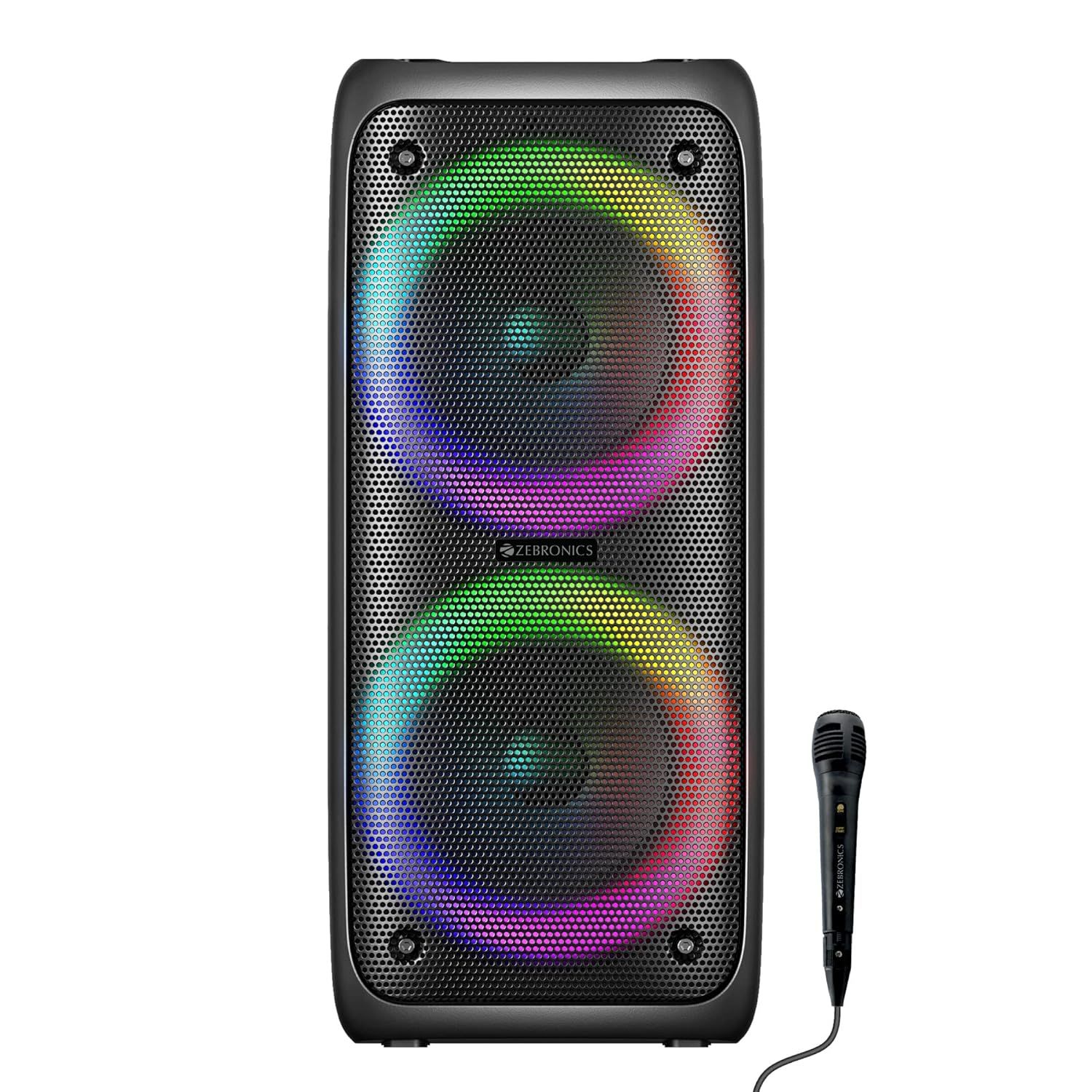 ZEBRONICS Barrel 200 Bluetooth 5.0 Portable Speaker with 40W RMS, TWS, Wired Mic, Karaoke, RGB Lights, Carry Handle and Built-in Rechargeable Battery ZEBRONICS Barrel 200 Bluetooth 5.0 Portable Speaker with 40W RMS, TWS, Wired Mic, Karaoke, RGB Lights, C