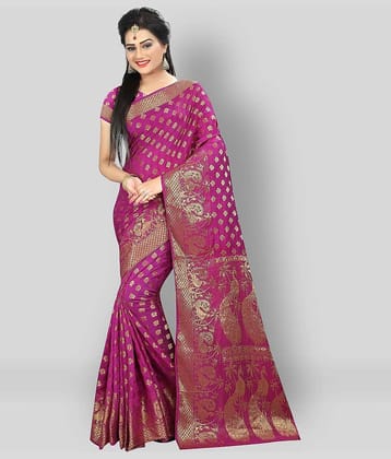 Gazal Fashions Silk Blend Embroidered Saree With Unstitched Blouse Piece ( Pink )