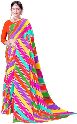 ANSH Womens Georgette Leheriya Saree length (5.5m) & Blouse Piece Size (0.8m) (Multicolor)