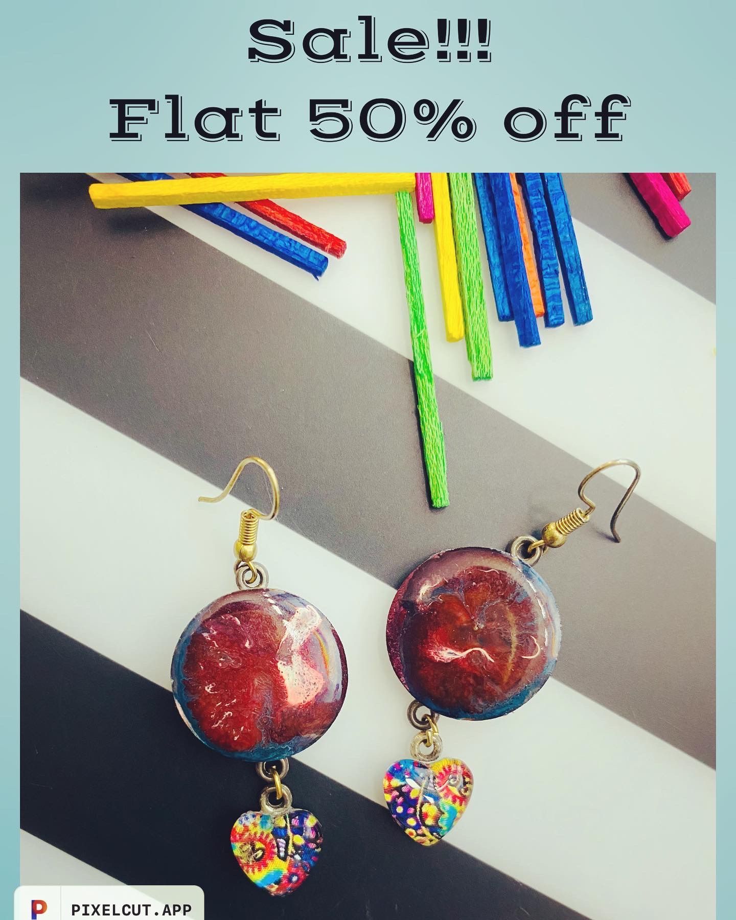 Mix media earrings in resin, glass and wood